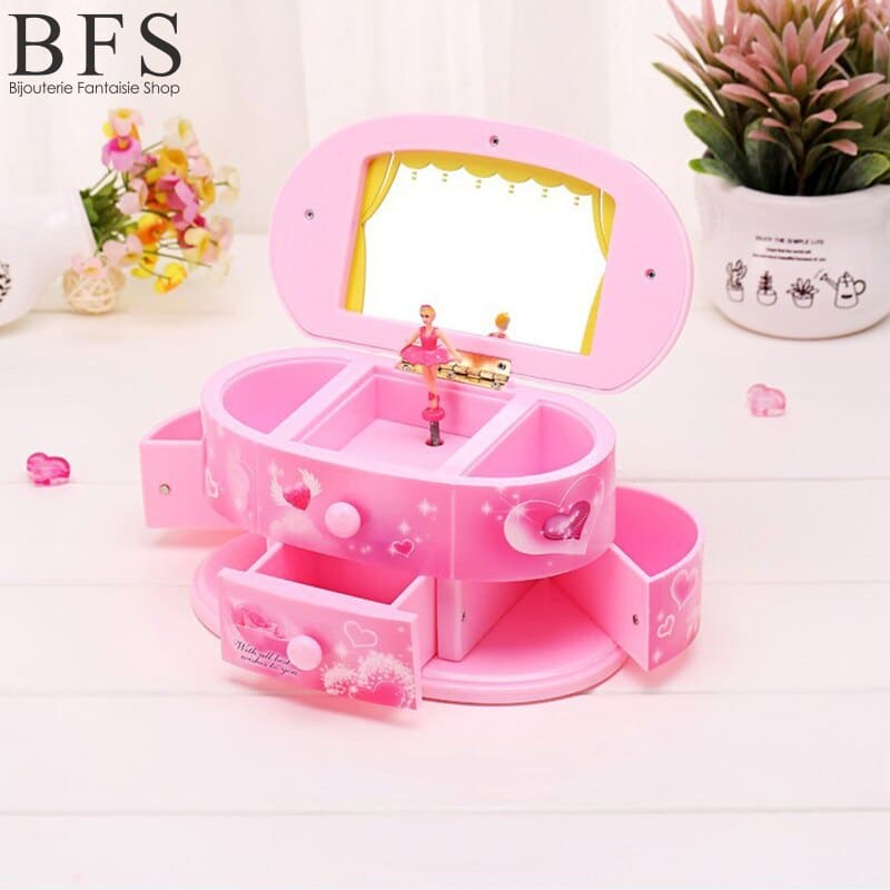 Boîte à Bijoux Musicale Fille - 5 Niveaux Avec Danseuse Tournante, En Bois - 5